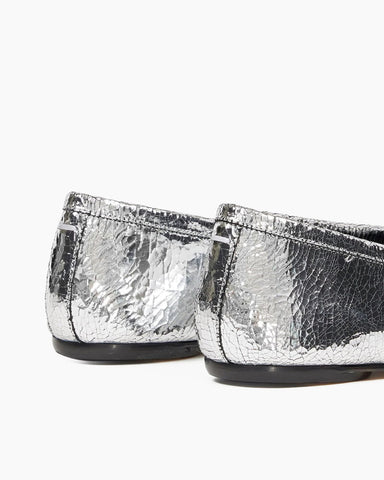 Silver Crinkle Leather Tabi Shoe Ballet Flats