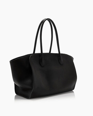 Matte Grained Saddle Leather Tote Tubular Handles