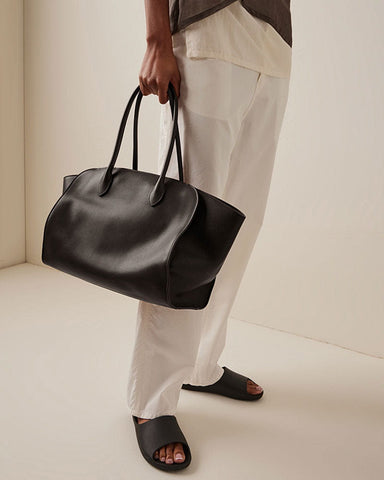 Matte Grained Saddle Leather Tote Tubular Handles