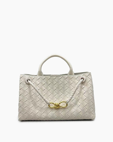 Women's Woven Leather Quilted Top Handle Bag