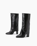 Stone Embossed Pointed Toe Chunky Heeled Pull On Boots