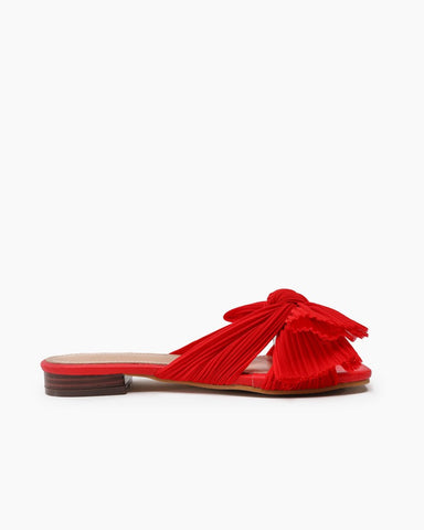 Pleated-Bow-Open-Toe-Comfort-Slip-on-Slide-Flat-Sandals