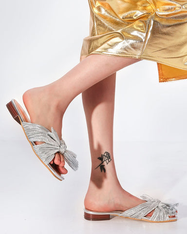 Pleated-Bow-Open-Toe-Comfort-Slip-on-Slide-Flat-Sandals