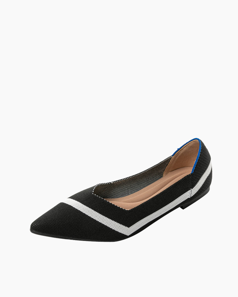 Stripe Colorblock V-Cut Ballet Flats, Black / US 6.5