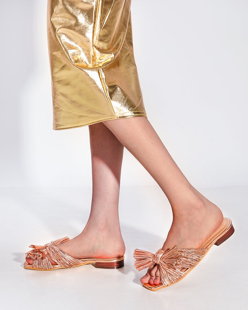 Pleated-Bow-Open-Toe-Comfort-Slip-on-Slide-Flat-Sandals