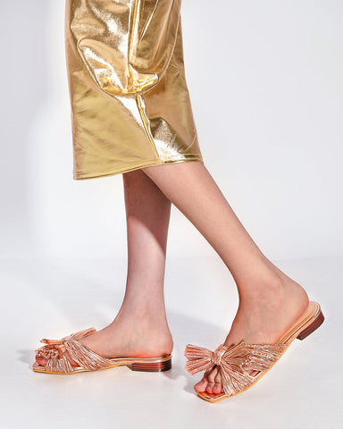 Pleated-Bow-Open-Toe-Comfort-Slip-on-Slide-Flat-Sandals
