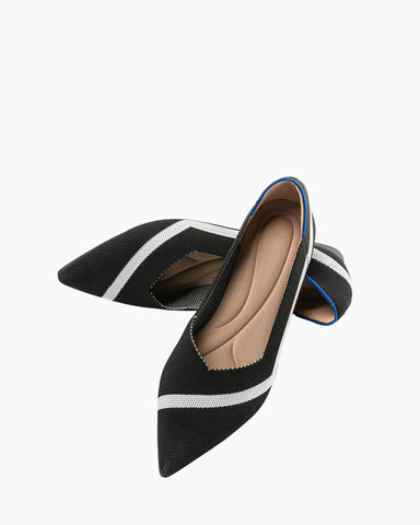 Stripe Colorblock V-Cut Ballet Flats