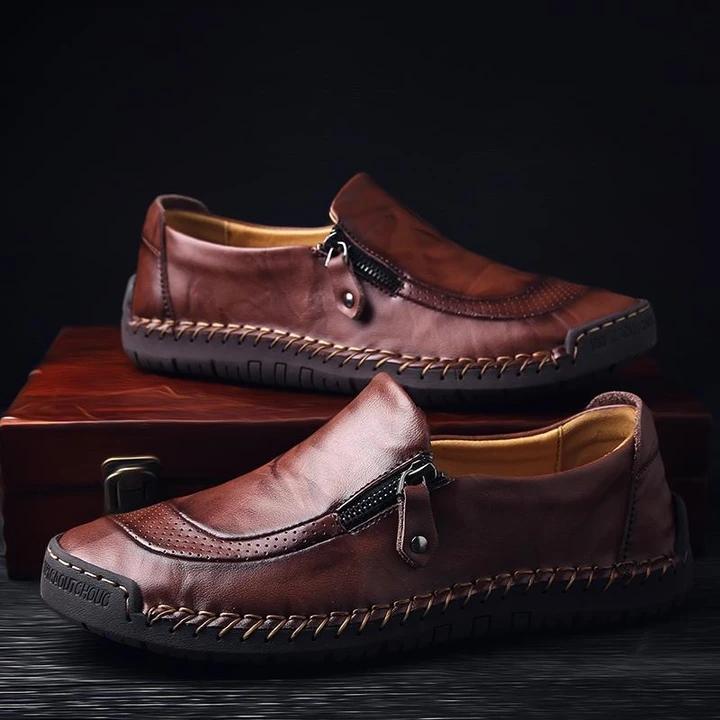 Hand-Stitching-Zipper-Slip-on-Leather-Loafers