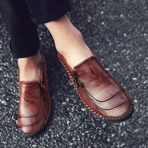 Hand-Stitching-Zipper-Slip-on-Leather-Loafers