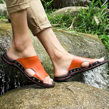 outdoor-leather-slippers-beach-sandals-wading