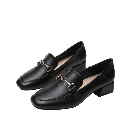 Buckle-Leather-Thick-Heel-Slip-on-Loafers