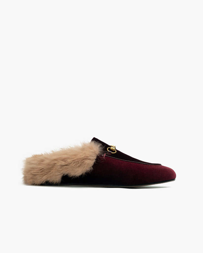 Classic-Velvet-Backless-Fur-Horsebit-Metal-Slip-on-Flat-Mules