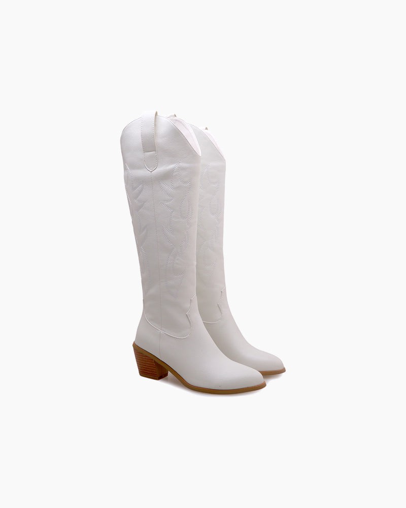 Embroidered-Chunky-Heel-Western-Knee-High-Boots