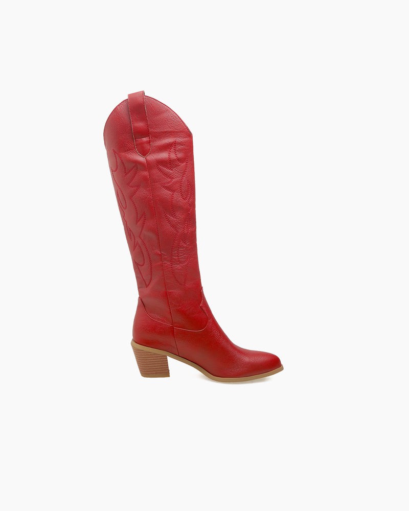 Colorful-Embroidered-Chunky-Heel-Western-Knee-High-Western-Boots
