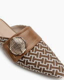 Unique Round Metal Decor Houndstooth Pattern Mules