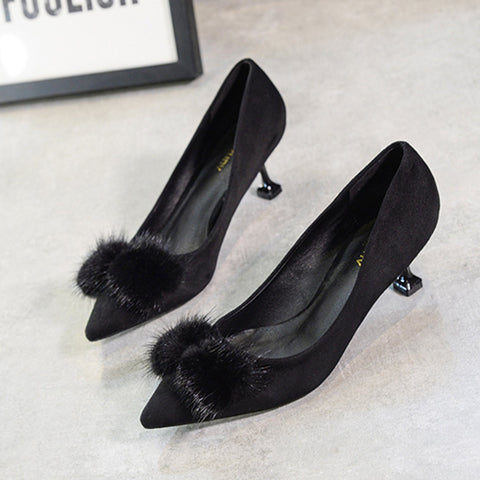 Faux-Suede-Fur-bow-knot-Kittens-heel-Shoes-pumps