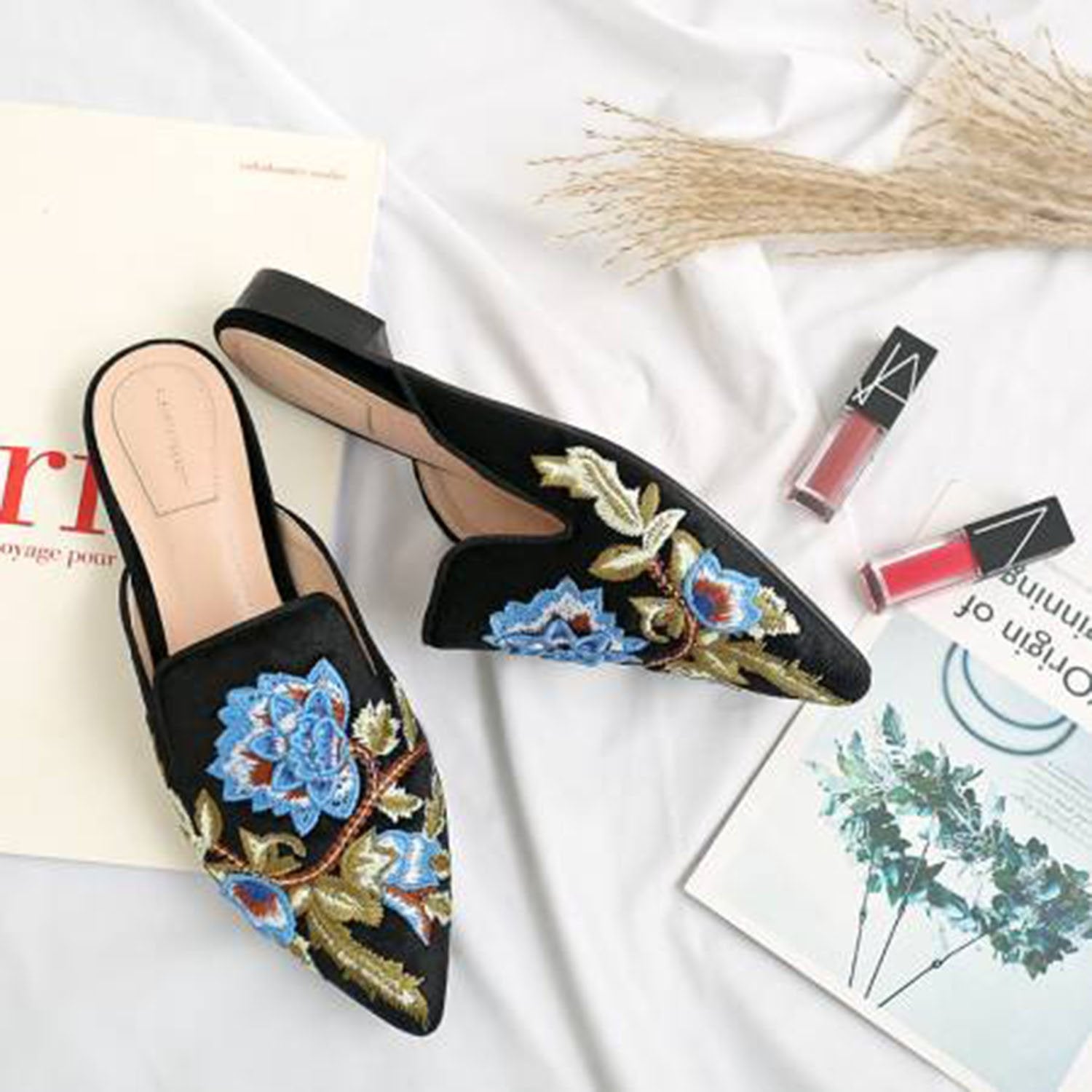 Embroidery Mule Flats