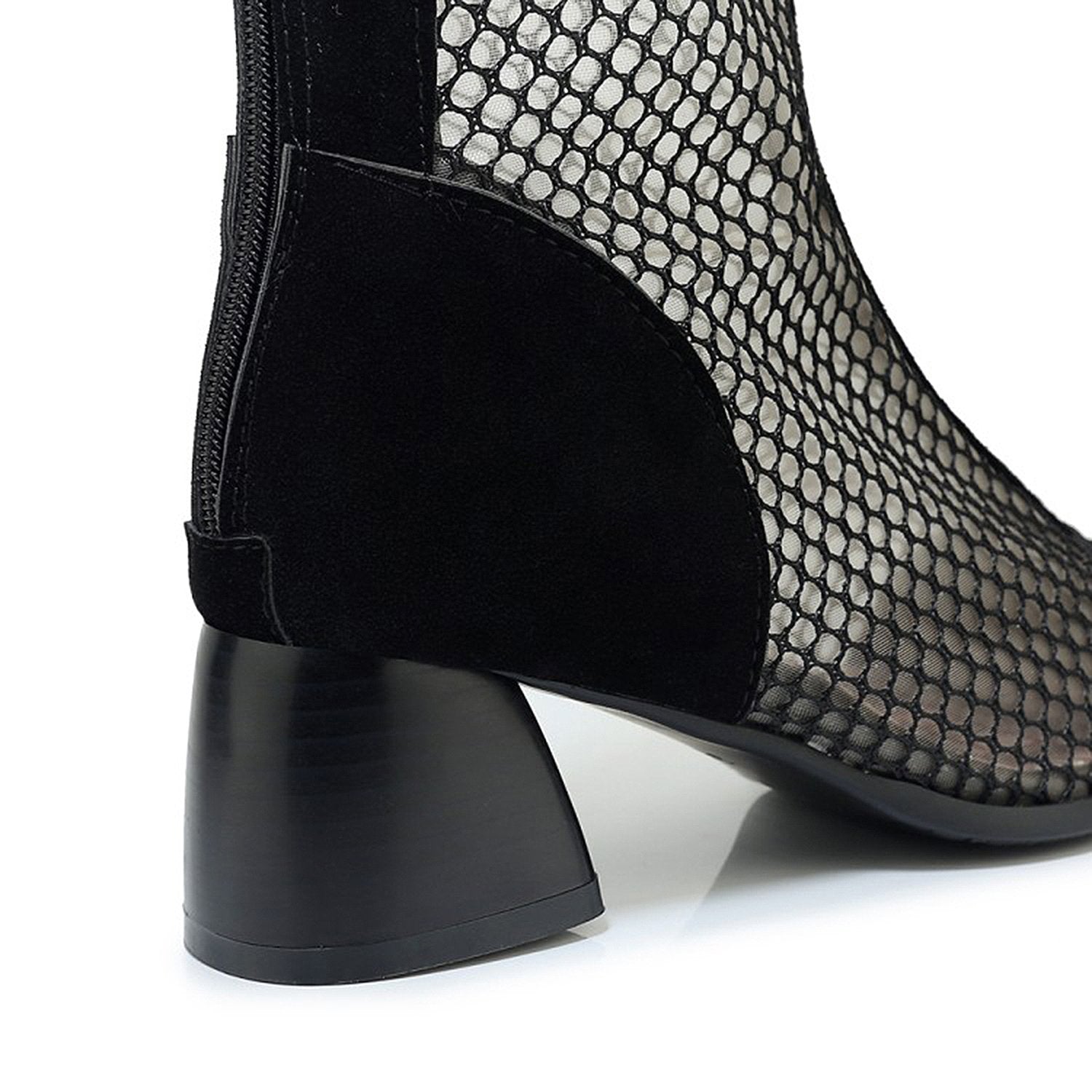Mesh-Zipper-Fish-Mouth-Low-heeled-Boots