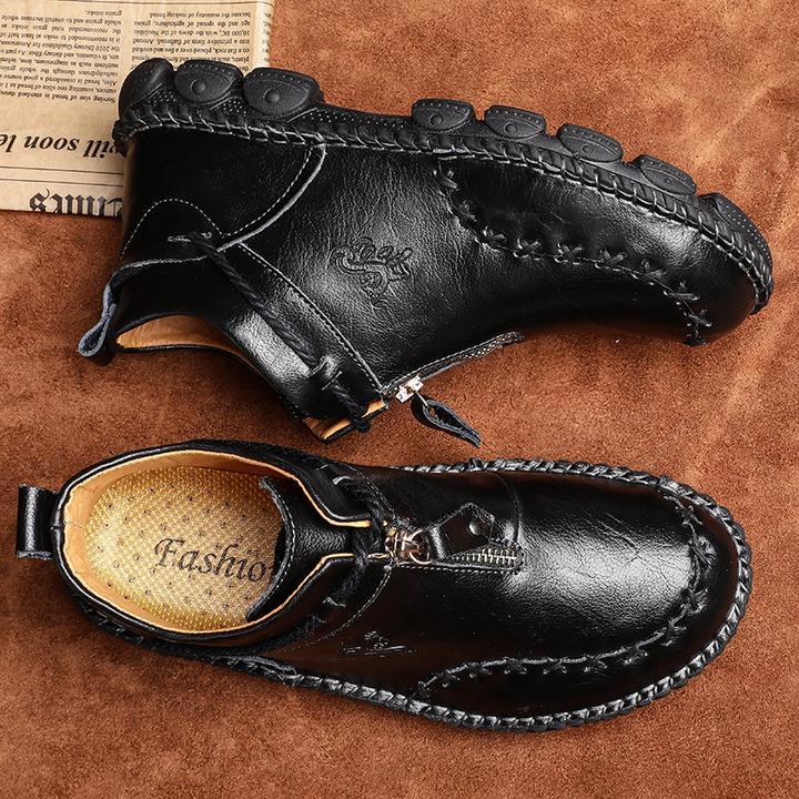 menico men hand stitching leather non slip large size soft sole casual boots