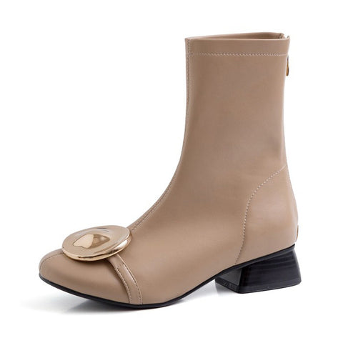 Leather-Rhinestone-Buckle-Mid-Boots