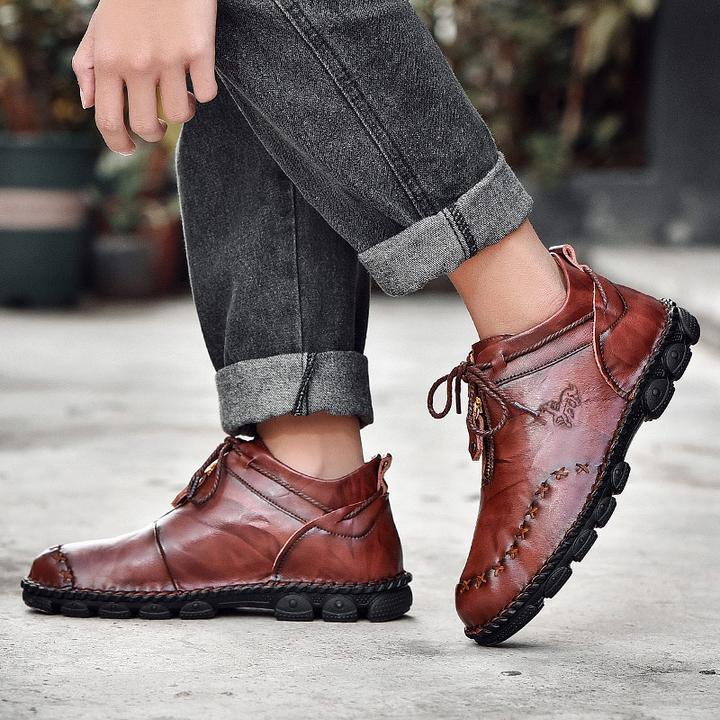 menico men hand stitching leather non slip large size soft sole casual boots