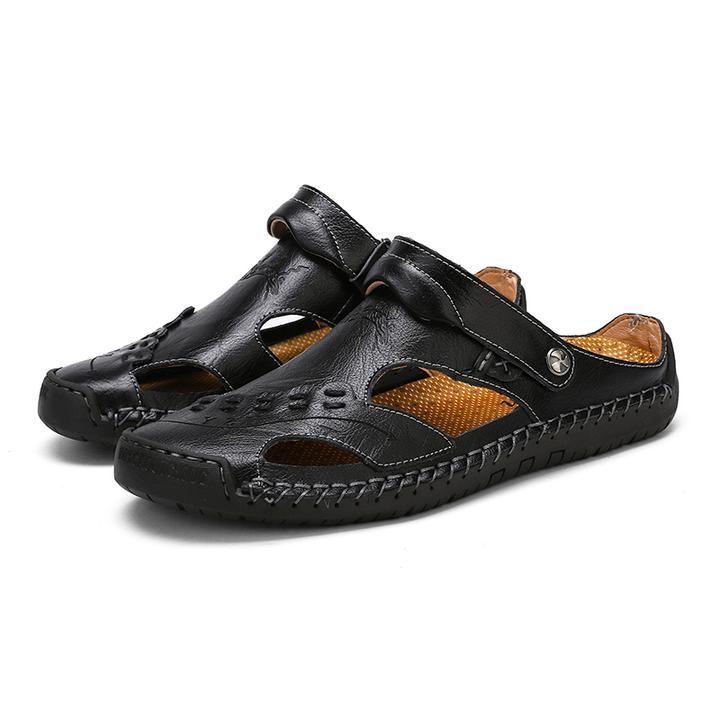 Men Handmade Black Leather Mule Slippers, Flat Horsebit Leather Slippers