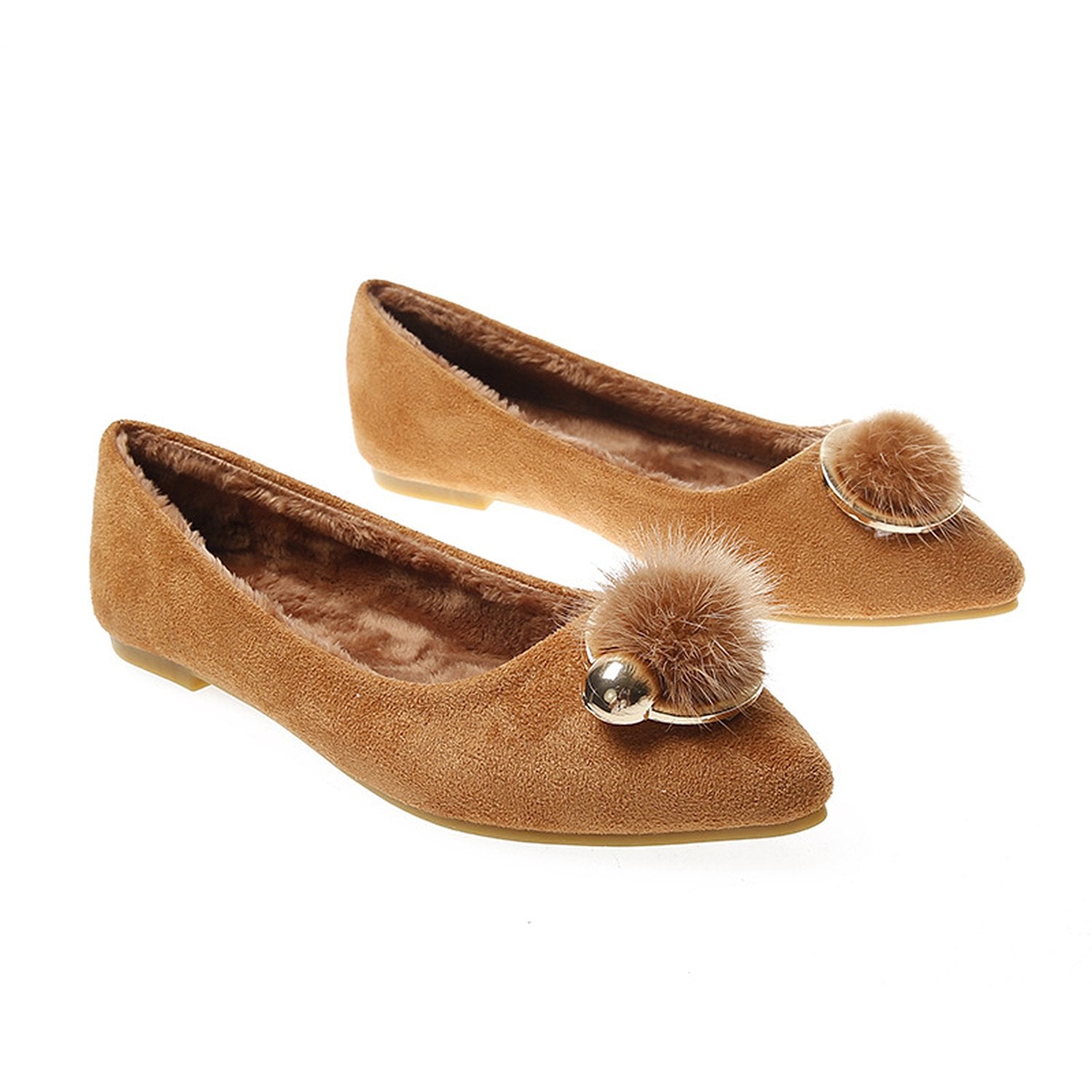 Pointed-Flat-Fur-Buckle-Velvet-Loafers