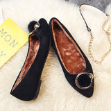 Pointed-Flat-Fur-Buckle-Velvet-Loafers