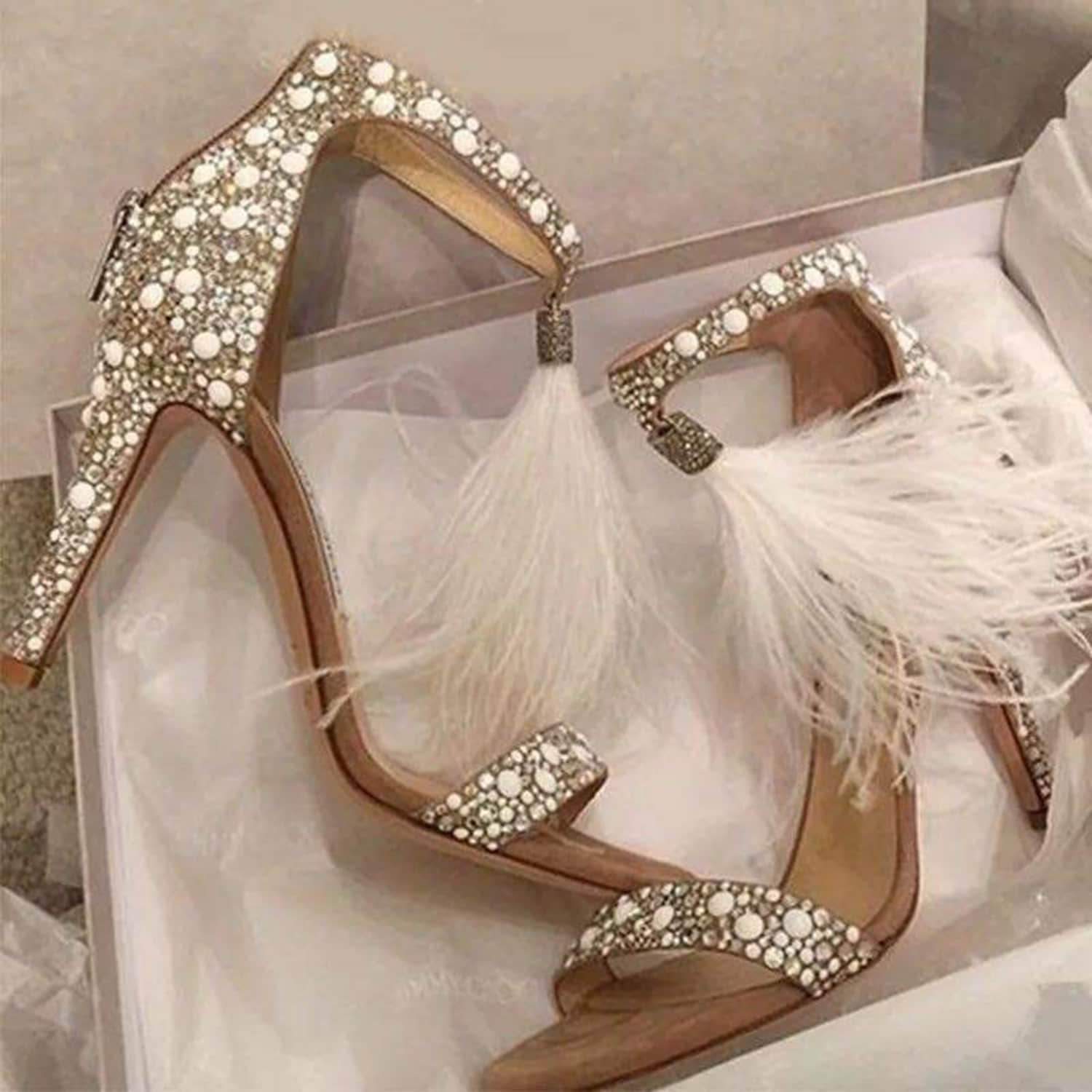 Shining Artificial Feather Tassel Dress Party Shoes