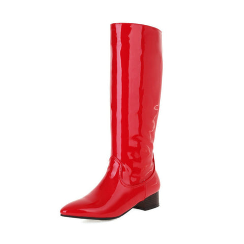 Patent-leather-Low-Heel-Knee-high-Boots