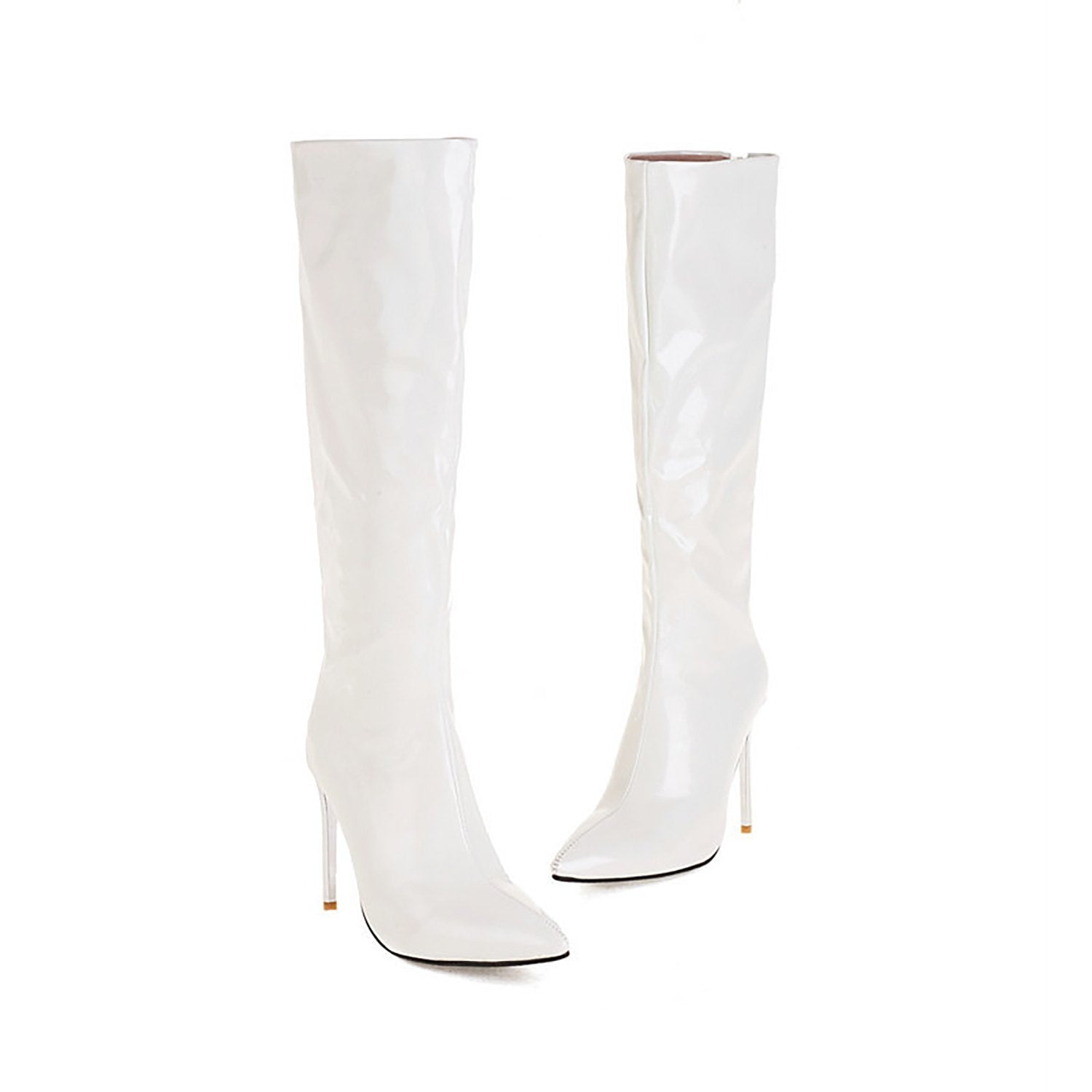 Patent leather Low Heel Knee-high Boots – LarosaStyle