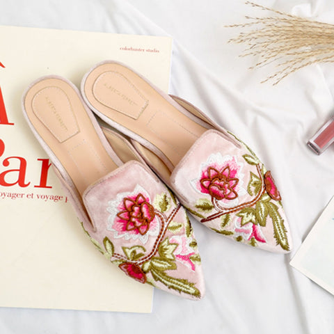 Floral-Embroidery-Pointed-Toe-Mule-Slippers-Flats