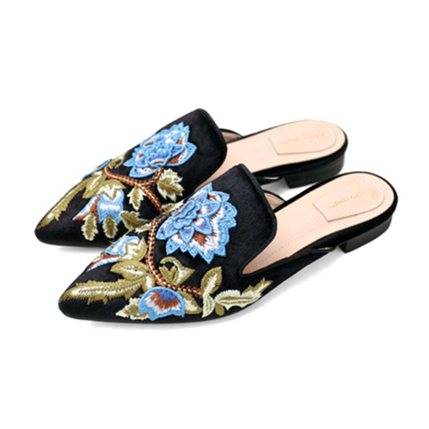 Floral-Embroidery-Pointed-Toe-Mule-Slippers-Flats