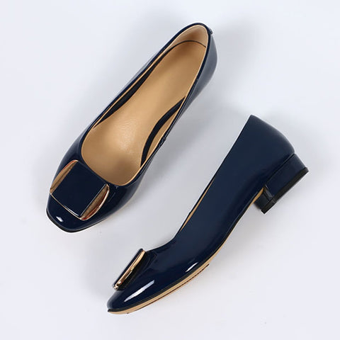 Soft Sole Square Toe Leather Flat Heel Loafers