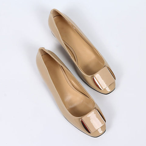 Soft Sole Square Toe Leather Flat Heel Loafers