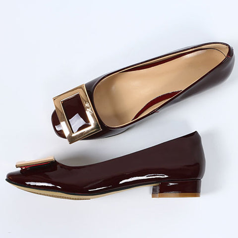 Square Toe Metal Buckle Flat Loafers