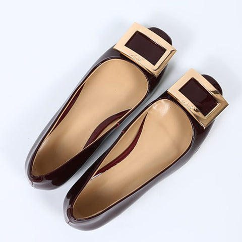 Square Toe Metal Buckle Flat Loafers