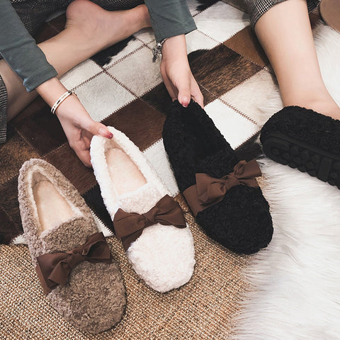 Faux-Lamb-Wool-Comfy-Warm-Bow-Flat-Loafers