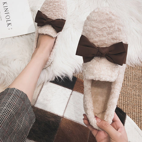 Faux-Lamb-Wool-Comfy-Warm-Bow-Flat-Loafers