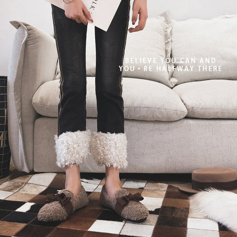 Faux-Lamb-Wool-Comfy-Warm-Bow-Flat-Loafers