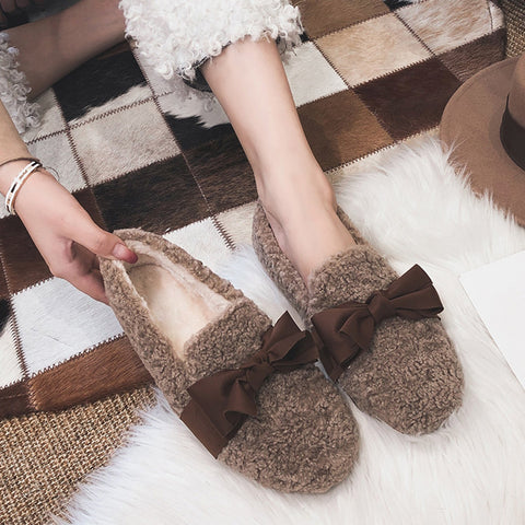 Faux-Lamb-Wool-Comfy-Warm-Bow-Flat-Loafers