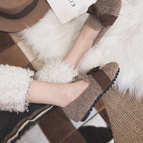 Faux-Lamb-Wool-Comfy-Warm-Bow-Flat-Loafers