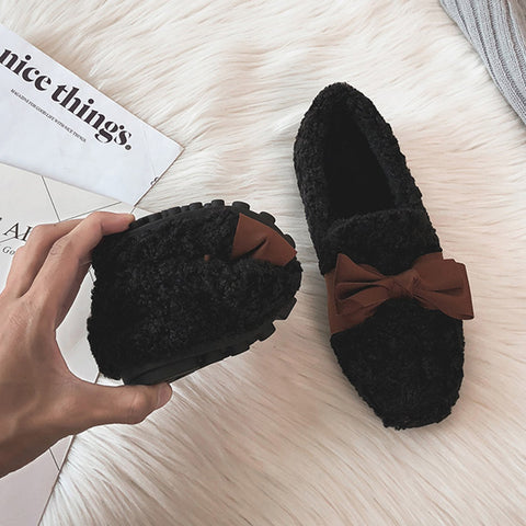 Faux-Lamb-Wool-Comfy-Warm-Bow-Flat-Loafers