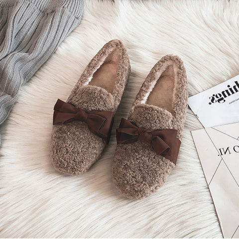 Faux-Lamb-Wool-Comfy-Warm-Bow-Flat-Loafers