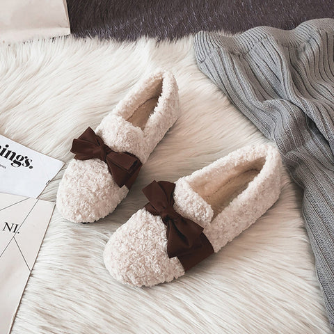 Faux-Lamb-Wool-Comfy-Warm-Bow-Flat-Loafers