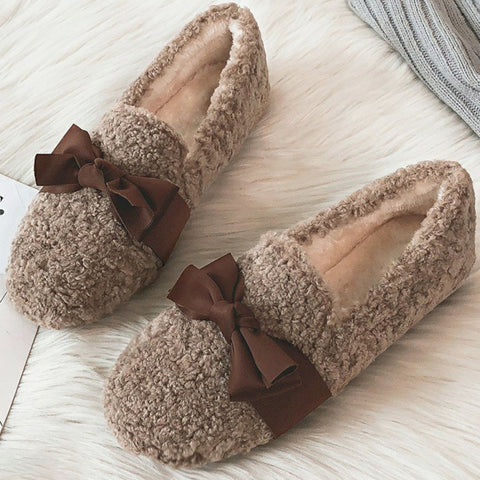 Faux-Lamb-Wool-Comfy-Warm-Bow-Flat-Loafers