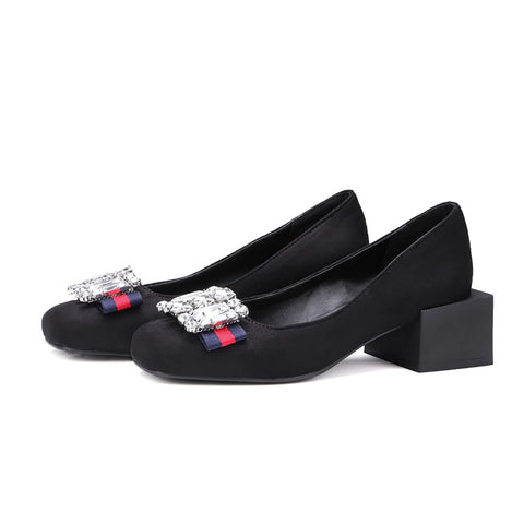 Square Toe Sequins Rhinestones Wedge Loafers