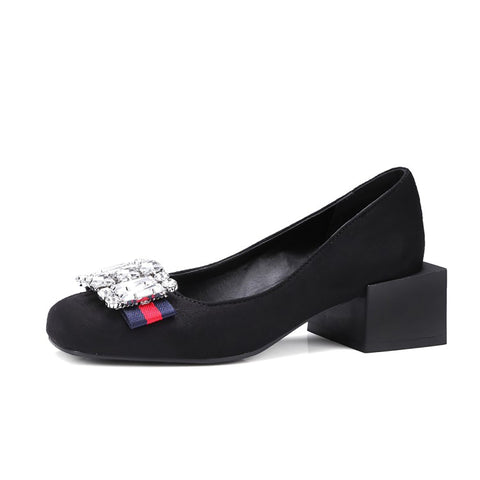 Square Toe Sequins Rhinestones Wedge Loafers