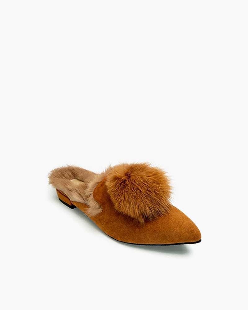 Pointed-Toe-Backless-Pompom-Slippers-Mules-fur-flat