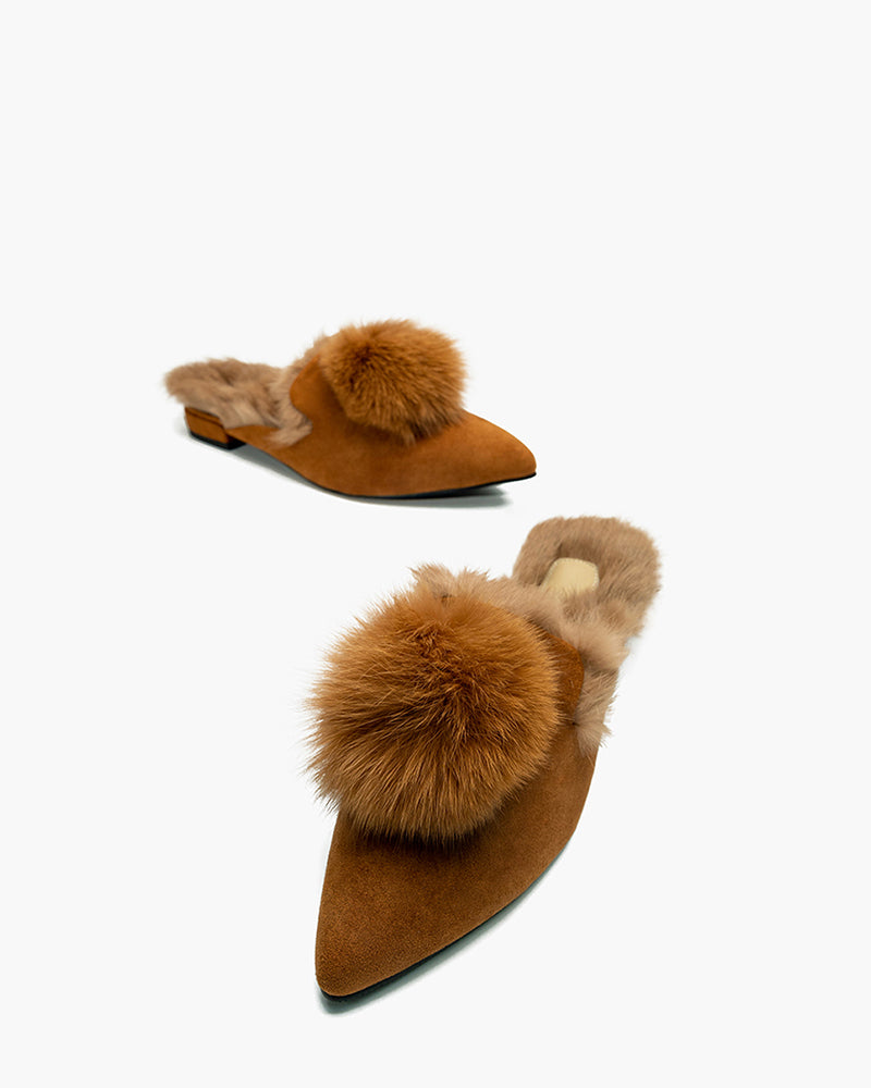 Portolano Ladies Slippers with Mink Fur Tails on Top